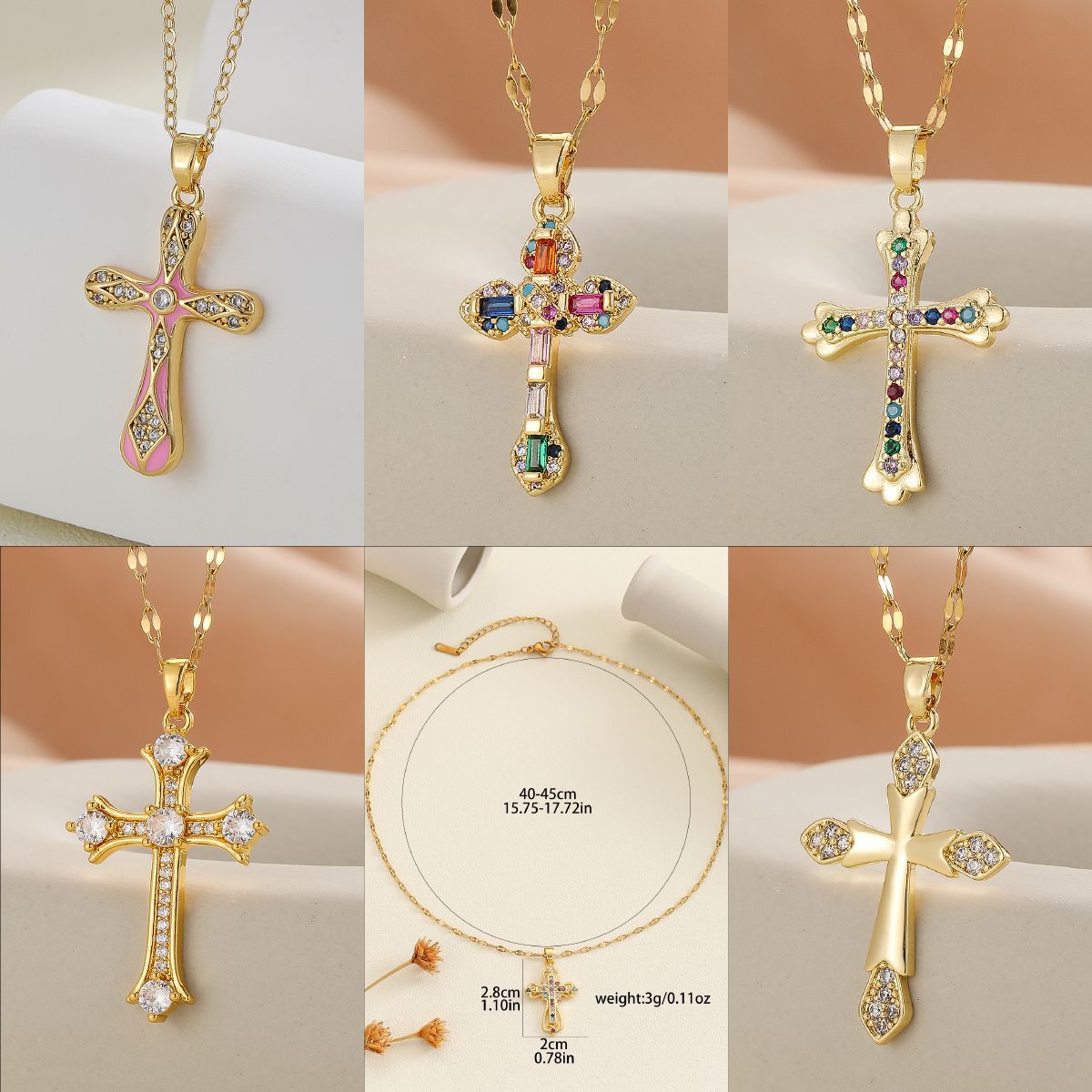 European and American style pendant Middle Eastern style unique design micro-painted colored zircon lip chain cross necklace