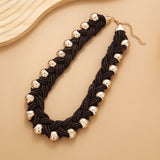 European and American retro exaggerated seed bead twisted braid with round bead necklace hand-woven clavicle chain