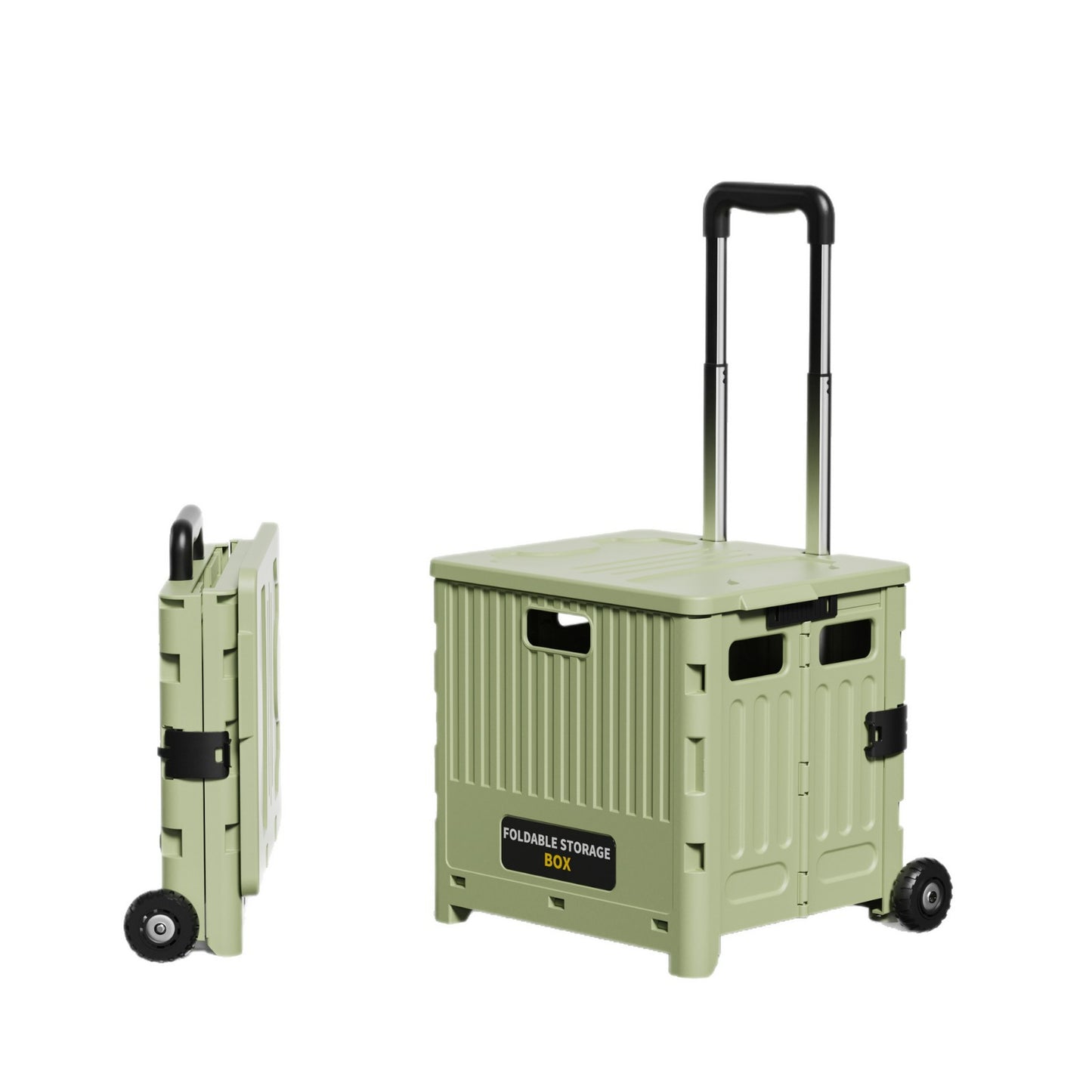 Multifunctional portable folding shopping cart/trolley for home use, street vending, camping, and storage.
