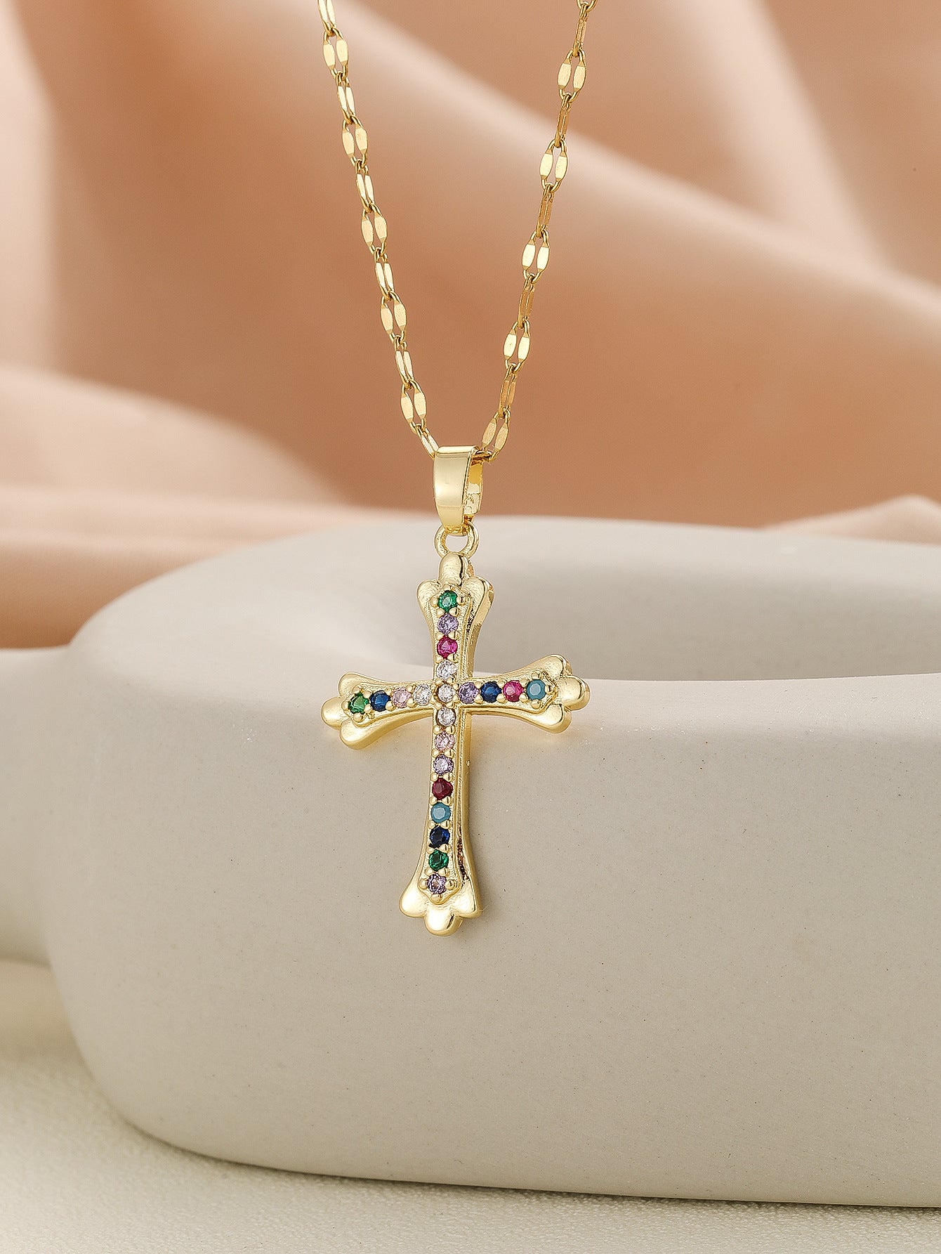 European and American style pendant Middle Eastern style unique design micro-painted colored zircon lip chain cross necklace