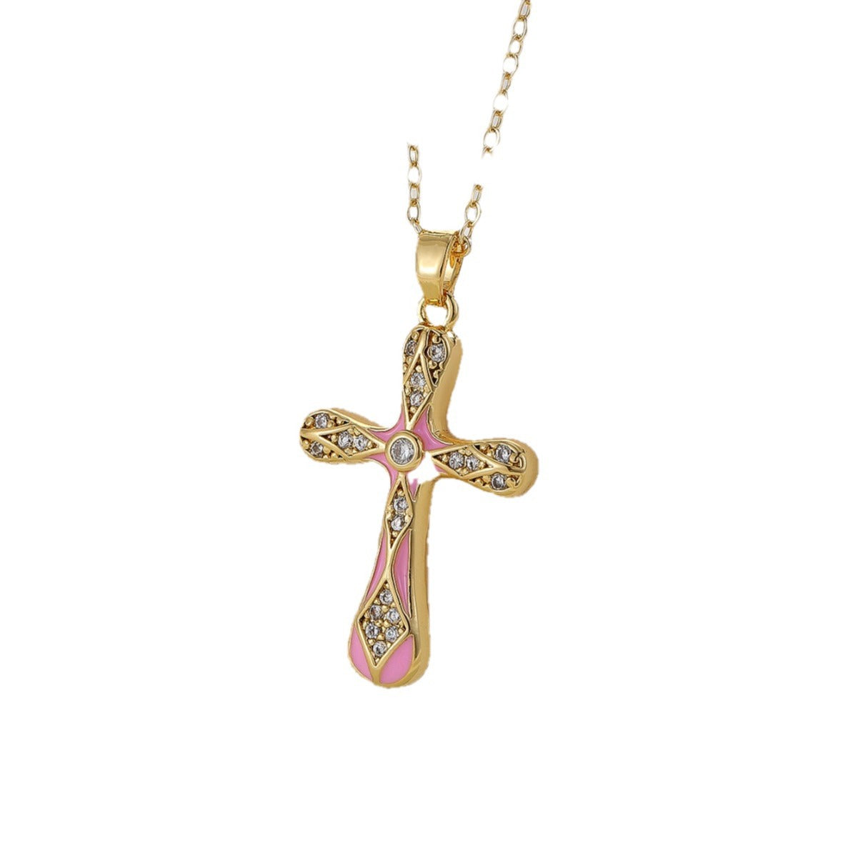 European and American style pendant Middle Eastern style unique design micro-painted colored zircon lip chain cross necklace