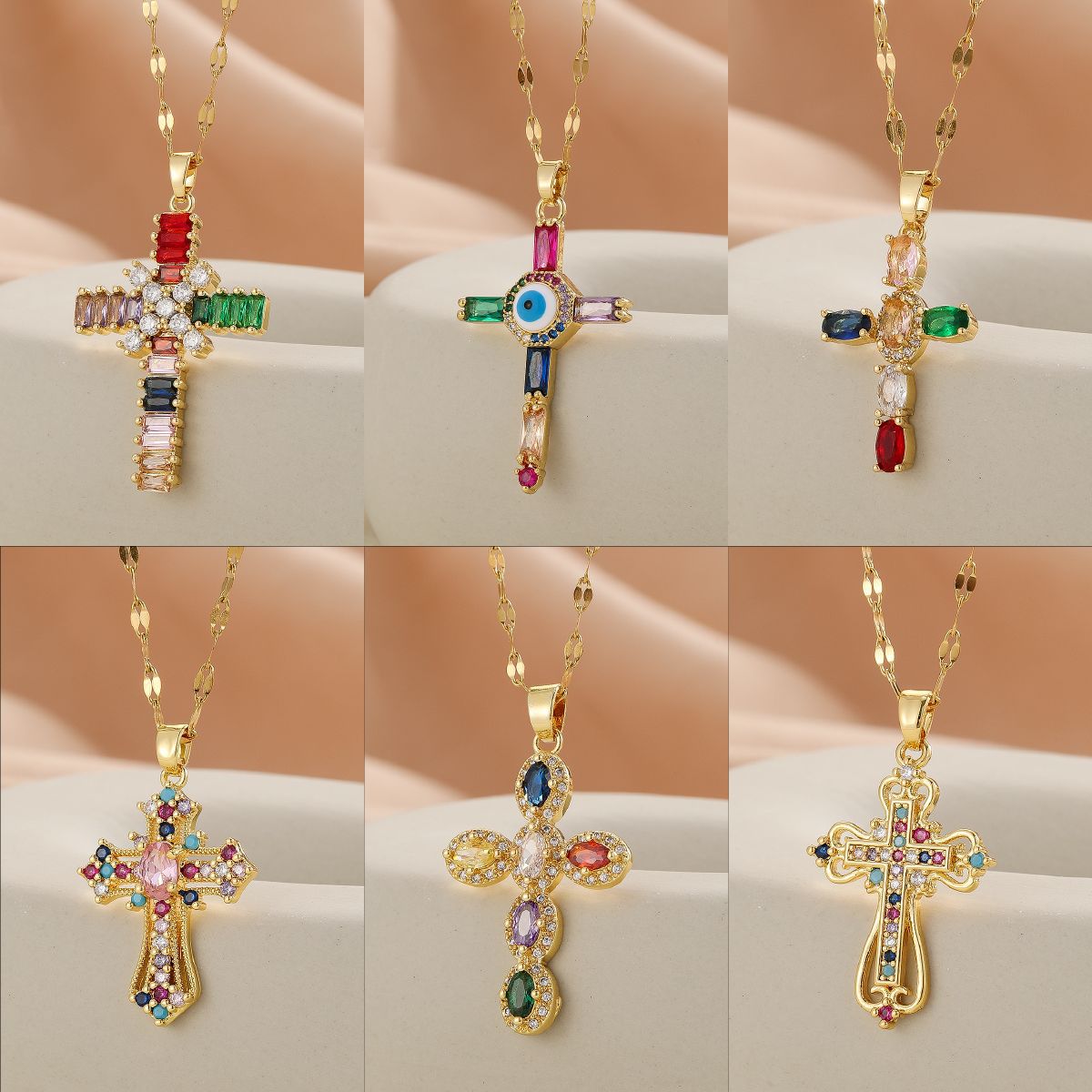 European and American style pendant Middle Eastern style unique design micro-painted colored zircon lip chain cross necklace