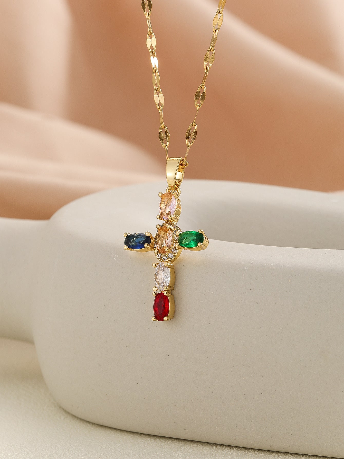 European and American style pendant Middle Eastern style unique design micro-painted colored zircon lip chain cross necklace