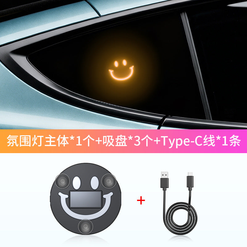 Car wireless solar-powered smiley face triangular window six-color neon interior ambient light LED car mount