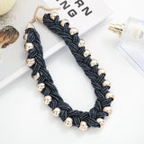 European and American retro exaggerated seed bead twisted braid with round bead necklace hand-woven clavicle chain