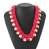 European and American retro exaggerated seed bead twisted braid with round bead necklace hand-woven clavicle chain