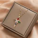 European and American style pendant Middle Eastern style unique design micro-painted colored zircon lip chain cross necklace