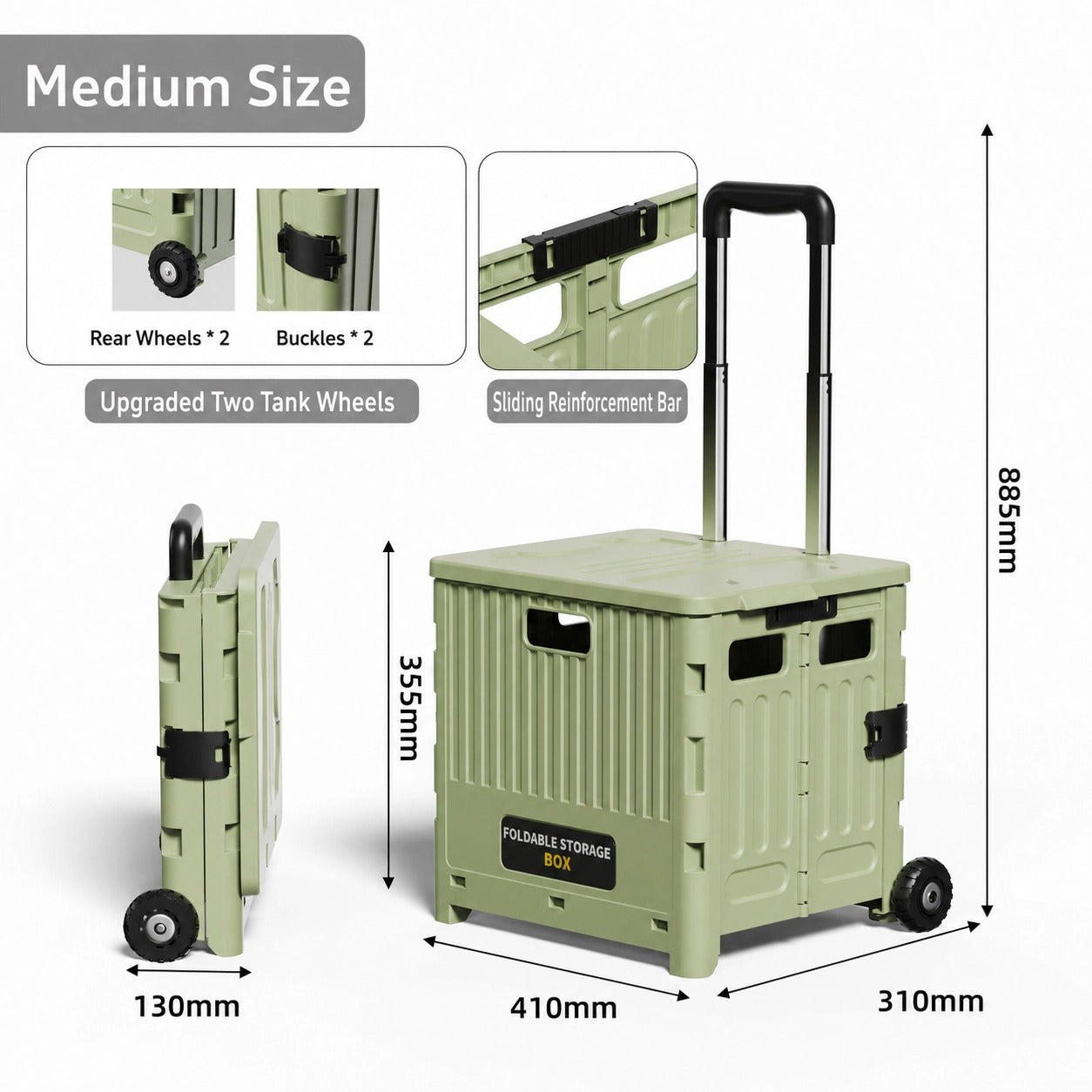 Multifunctional portable folding shopping cart/trolley for home use, street vending, camping, and storage.