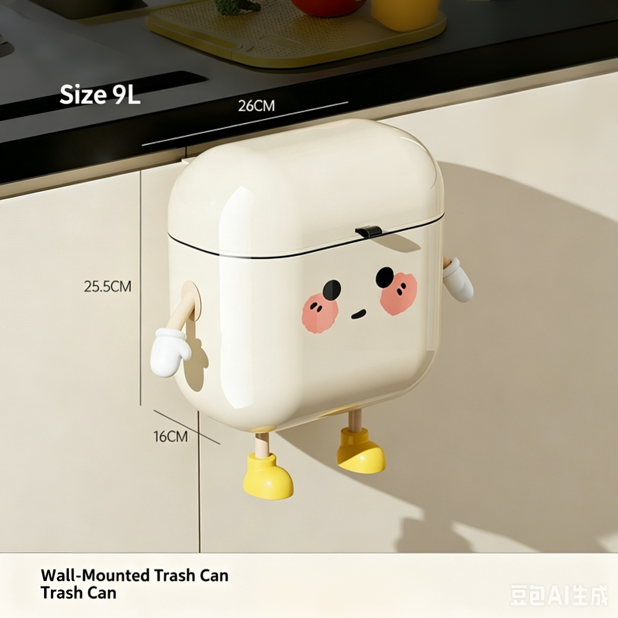 Wall-mounted, bend-free, cute trash can