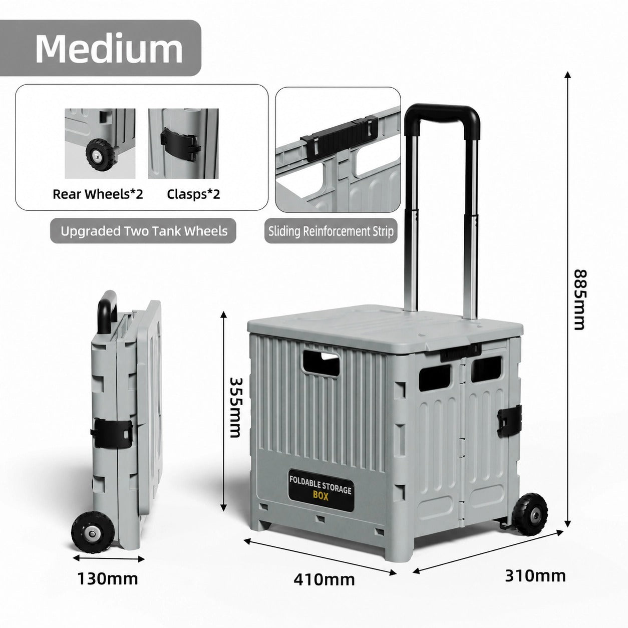 Multifunctional portable folding shopping cart/trolley for home use, street vending, camping, and storage.